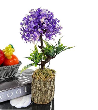 Bonsai Dekoratif Yapay Ağaç Yarım Top Kafalı Mor Bonzai 30CM