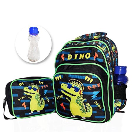 Cool Dino Sırt Çantası + Beslenme + Suluk - Dinozor İlkokul Çantası - Erkek Çocuk Okul Çantası