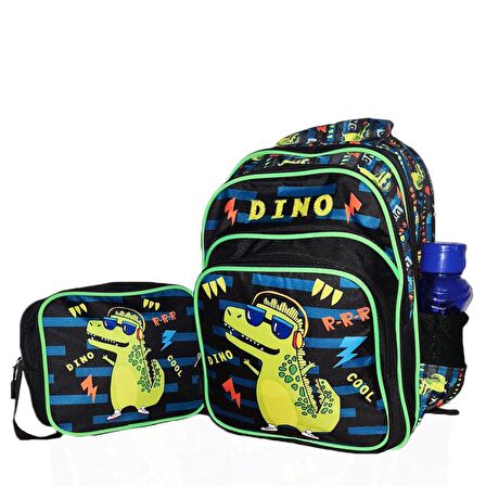 Cool Dino Sırt Çantası + Beslenme + Suluk - Dinozor İlkokul Çantası - Erkek Çocuk Okul Çantası