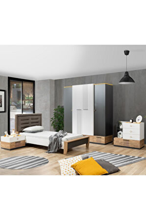 Relax Genç Odası - 4 Kapaklı Dolap, Karyola, Komodin, Şifonyer