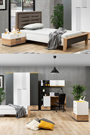 Relax Genç Odası - 4 Kapılı Dolap, Karyola, Komodin, Şifonyer, Çalışma Masası