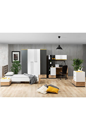 Relax Genç Odası - 4 Kapılı Dolap, Karyola, Komodin, Şifonyer, Çalışma Masası