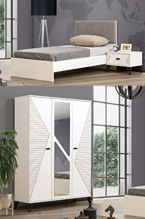 Safir Genç Odası - 3 Kapılı Dolap, Karyola, Komodin