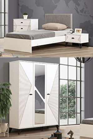 Safir Genç Odası - 3 Kapılı Dolap, Karyola, Komodin, Şifonyer