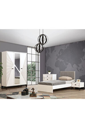 Safir Genç Odası - 3 Kapılı Dolap, Karyola, Komodin, Şifonyer