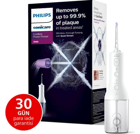  Philips Sonicare Power Flosser 3000 Kablosuz Ağız Duşu, Hızlı ve Etkili Diş Arası Temizliği, Quad 