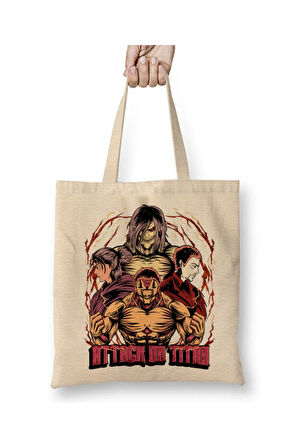 Attack On Titan Eren Levi Beyaz Bez Çanta Uzun Saplı Alışveriş Çantası