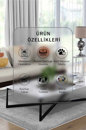 Yıkanabilir Kaymaz Taban Dijital Baskılı Halı ve Yolluk – Leke Tutmaz Salon & Mutfak Halısı