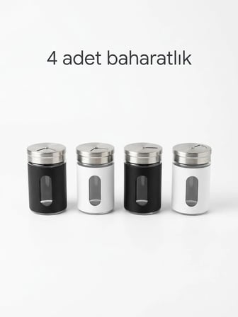Chefstar 4 Adet Cam Baharatlık Seti - Paslanmaz Çelik Kapaklı Pencereli Tuzluk Karabiberlik Seti