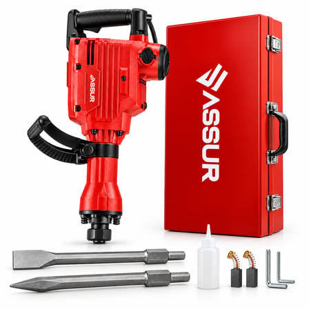 ASSUR Profesyonel Elektrikli Kırıcı Hilti Beton Kırma Makinesi Kırmızı Metal Çantalı 2 Keskili Set