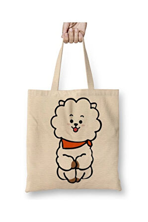 Bts Bt21 Rj Beyaz Bez Çanta Uzun Saplı Alışveriş Çantası Plaj Çantası