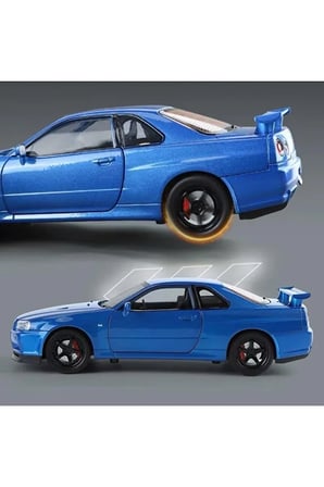 Nissan Skyline GTR R34 1:24 Ölçek Diecast Model Araba Açılan Kapılar Nıssan GTR Model Mavii