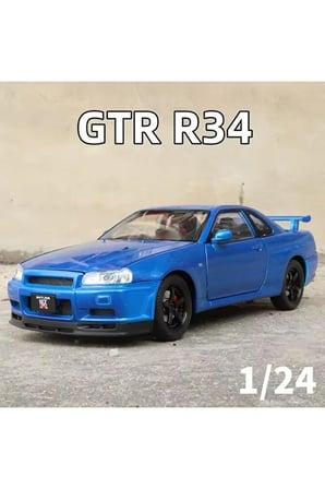 Nissan Skyline GTR R34 1:24 Ölçek Diecast Model Araba Açılan Kapılar Nıssan GTR Model Mavii