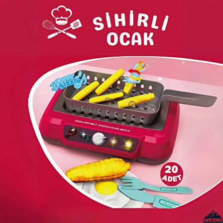 Oyuncak Pilli Barbekü Izgara Sihirli Ocak Mutfak Seti 20 Parça - Renk Değiştiren Sebze ve Gıdalar