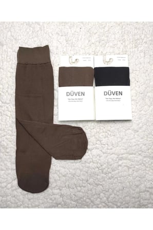 2'li Paket Cotton Dizaltı Mat Extra Yumuşak Kakao Siyah Pantolon Çorap