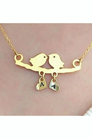 18 Ayar Gerçek Altın Kaplama Kadın Dalda Çifte Kuş Model 1 (14 ŞUBAT SEVGİLİLER GÜNÜ HEDİYESİ)