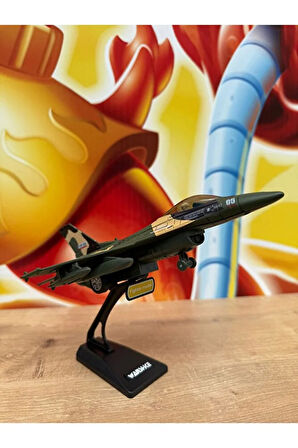 F16 Savaş Uçağı Sesli Işıklı Çekbırak METAL (Buhar Atar) F16 Uçak Standlı Koleksiyonluk Diecast Uçak