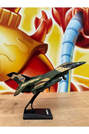 F16 Savaş Uçağı Sesli Işıklı Çekbırak METAL (Buhar Atar) F16 Uçak Standlı Koleksiyonluk Diecast Uçak