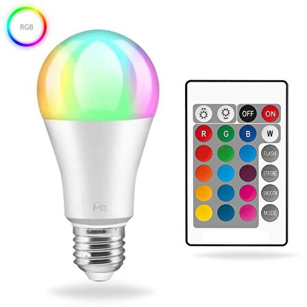 Renk Değiştiren Led Ampul - Dimmerli 9w Rgb - Uzaktan Kumandalı Led Ampul Renkli Ampül