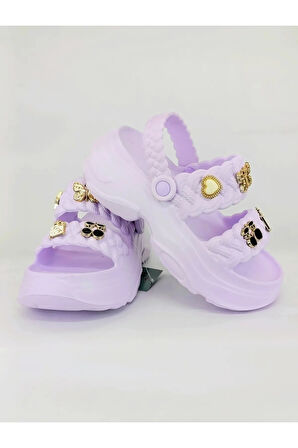 Kadın Örgü Detaylı Taşlı Platform Sandalet Terlik 0169