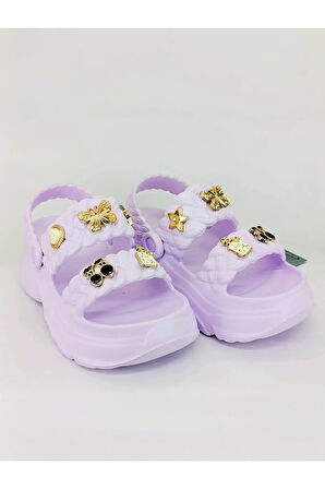 Kadın Örgü Detaylı Taşlı Platform Sandalet Terlik 0169