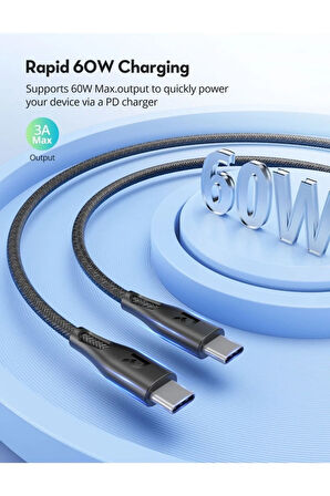 Type-C to Type-C 1.2 Metre Şarj ve Data Kablo Dayanıklı Naylon Örgü USB C to USB C Kablo CB1029