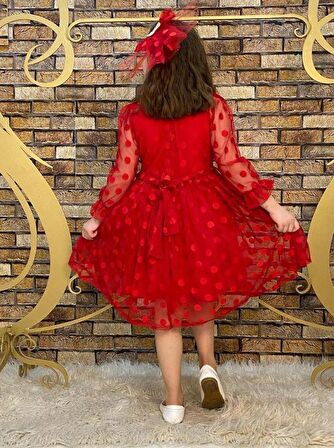 Fiyonk Detaylı Puantiyeli Kurdelalı Tül Elbise - Tül Abiye - Mezuniyet Elbisesi