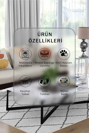 Yıkanabilir Kaymaz Taban Dijital Baskılı Halı ve Yolluk – Leke Tutmaz Salon & Mutfak Halısı
