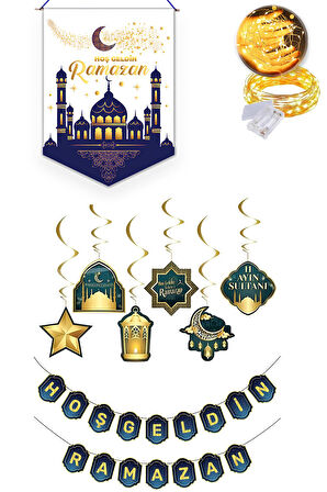 Ramazan Banner Set + Ramazan Flama + 5M Led + Mavi Hoşgeldin Ramazan Banner, Ramazan Sarkıt