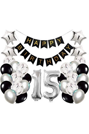 Gümüş 15 Yaş Doğum Günü Balon Seti