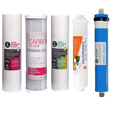 Su Arıtma Filtre Seti 5 Li Çift Spun 75 Gpd Vontron Membran