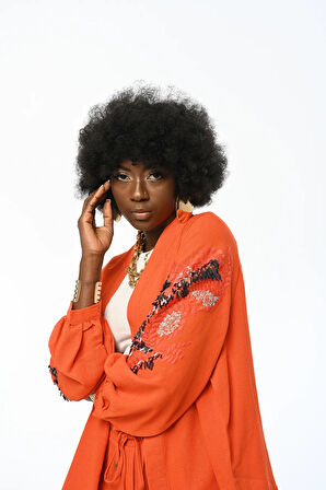 KADIN SIRTI VE KOLU NAKIŞ PAYET İŞLEMELİ OVERSIZE BÜYÜK BEDEN VE TESETTÜRE UYGUN KİMONO CEKET