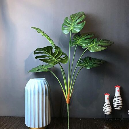 Yapay Çiçek Monstera Yaprağı Yeşil Renk 7 Başlı 7 Kafalı Yapay Yaprak