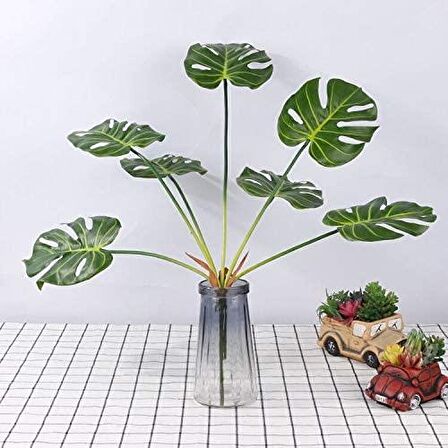 Yapay Çiçek Monstera Yaprağı Yeşil Renk 7 Başlı 7 Kafalı Yapay Yaprak