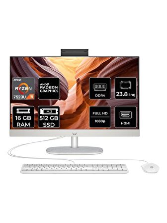 HP PROONE 245 G10 RYZEN 5 7520U 16GB RAM 512GB SSD 23.8" FHD FDOS ALL IN ONE PC 8T2W6ES 