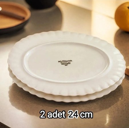 Boneluz 2 adet 24 cm Kayık Tabak Salata Tabağı (Yaldızsız - Sade Kenar