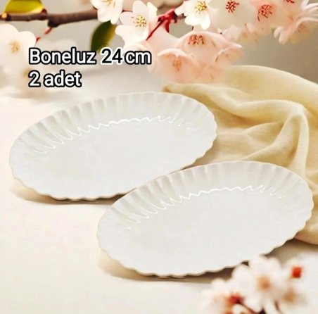Boneluz 2 adet 24 cm Kayık Tabak Salata Tabağı (Yaldızsız - Sade Kenar