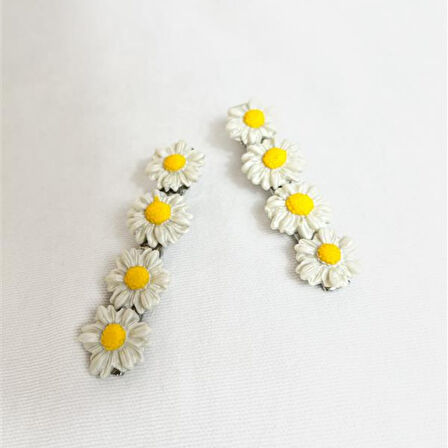 Uretti - Hülya 6683 El Yapımı Çiçek Desenli Polimer Kil 2’li Set Yan Saç Tokası / 7.5 cm