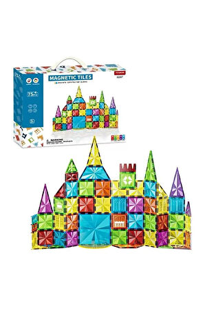 Manyetik Yapı Blokları Çocuklar İçin Renkli 3 Boyutlu 75 Parça Manyetik Karo Eğitici Oyun Seti