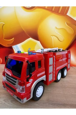 Pilli Sürtmeli Sesli Işıklı Itfaiye Aracı 1:16 Ölçek Oyuncak İtfaiye Aracı