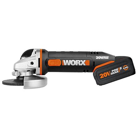 WORX WX803 20Volt 2.0/4.0 Ah. Li-ion Çift Akülü 125mm Profesyonel Şarjlı Avuç Taşlama 