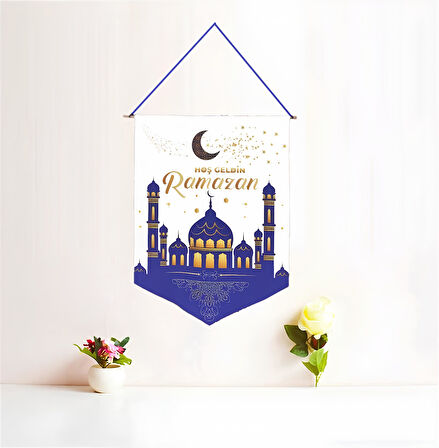 Kumaş Ramazan Banner Hoşgeldin Ramazan Flama + Peri Led - Hoşgeldin Ramazan Sarkıt - Ramazan Flama