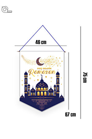 Kumaş Ramazan Banner Hoşgeldin Ramazan Flama + Peri Led - Hoşgeldin Ramazan Sarkıt - Ramazan Flama