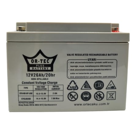 Ortec 12V 26Ah Bakımsız Kuru UPS Aküsü