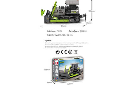 Sembo Block Zoomlion Lisanslı Buldozer 568 Parça Yapı Blokları LEGO ile Uyumlu (705115)