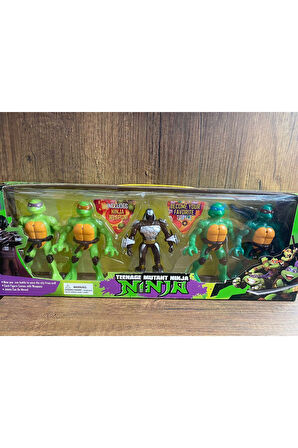 NİNJA KAPLUMBAĞALAR FİGÜR 5 Karakter Işıklı 4 Ninja Kaplumbağa 12cm Ayakta Durur Savaş Aletli