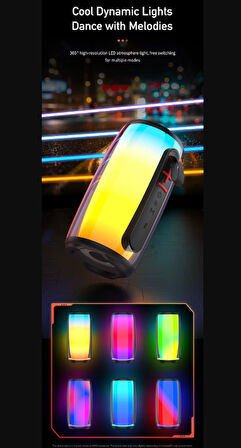 MY BLACK Bluetooth Hoparlör  USB + AUX + TF Kart Desteği Renkli LED Işık Efektli Taşınabilir Ses Bombası