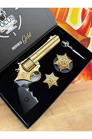 Gold Metal Kovboy Şerif 25Cm Mantar Kapsül Atan Tabanca Kemer+Anahtarlık+Şerif Rozeti+FULL SET