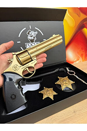 Gold Metal Kovboy Şerif 25Cm Mantar Kapsül Atan Tabanca Kemer+Anahtarlık+Şerif Rozeti+FULL SET