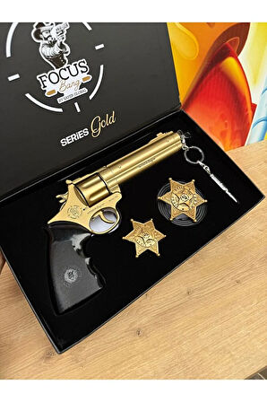 Gold Metal Kovboy Şerif 25Cm Mantar Kapsül Atan Tabanca Kemer+Anahtarlık+Şerif Rozeti+FULL SET
